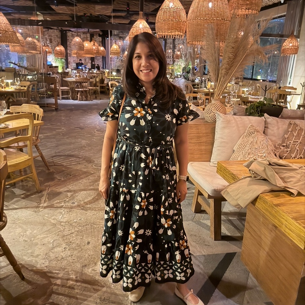 j. Marie Floral Button-Front Midi Dress in Dark Green